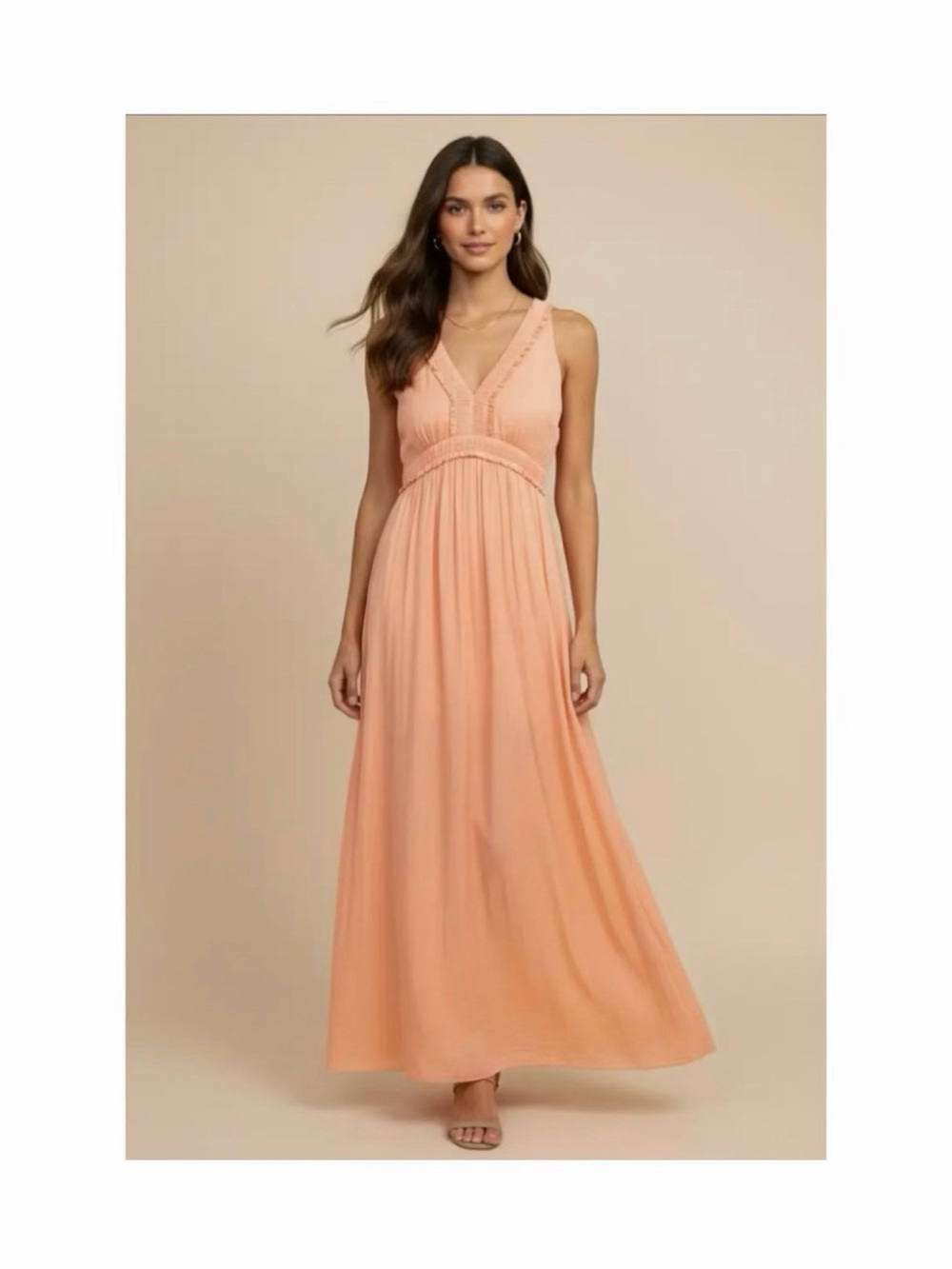 Naked Zebra Cantaloupe V-Neck Sleeveless Maxi Dress